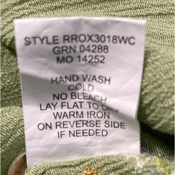 Fig & Flower 2X Anthropology Long Green Multicolor Floral Embroidered Roll Tab - Picture 5 of 9